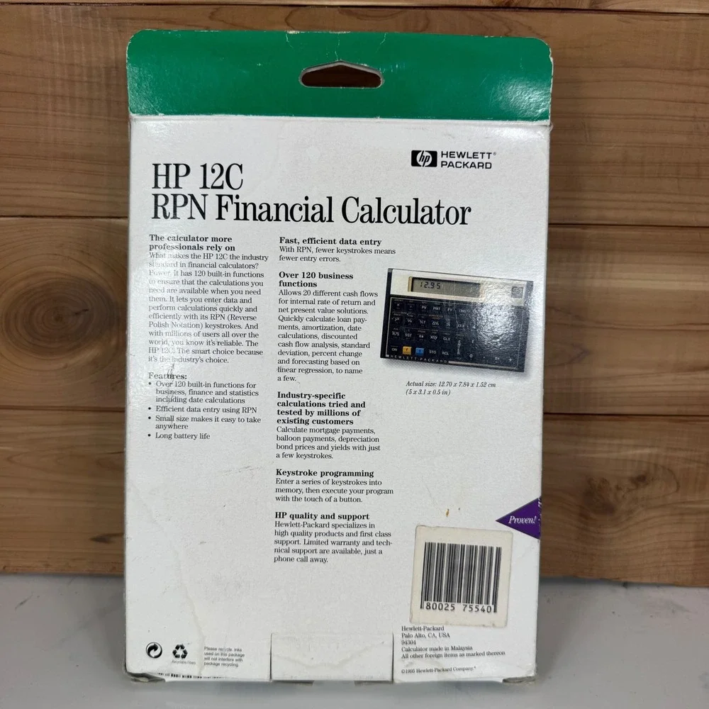 Vintage 1995 HP 12C RPN Financial Calculator with Box and Manuals Gold Black